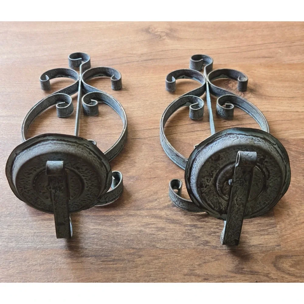 Vintage Wall Sconce‎ Candle Holders Set Scrollwork Rustic Bronze Metal Farmhouse